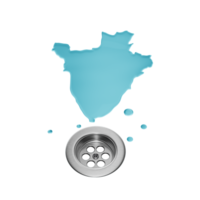 Burundi Map With Drainage Metal Sink Save Water And Water Wastage Concept 3D Illustration png