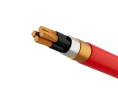 A close up view of a multi stranded electrical cable with a red outer insulation, 3d illustration png