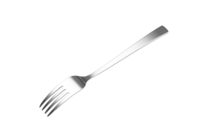 sleek stainless steel fork with a reflective finish and a slightly curved handle. 3D Illustration png