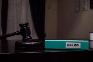 folders with the label Legislation, Business management concept. photo