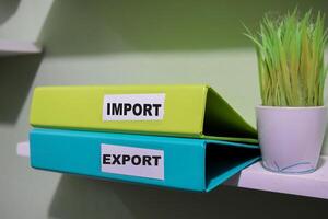 folders with the label export and import, Business management concept photo