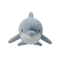 A plush dolphin toy with a soft texture and gentle expression isolated on a plain setting view front on transparent background png