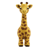 A plush giraffe toy standing upright with a yellow and brown spotted pattern against a solid space on transparent background png