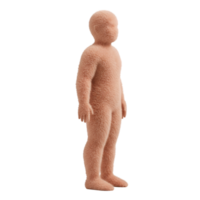 Fuzzy humanoid figure standing in profile with a neutral expression and a plain, soft texture all over on transparent background png