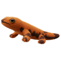 Close up of an orange salamander plush toy with spots on a plain surface isolated in studio shot on transparent background png