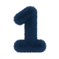 A fluffy textured digit one in a deep blue hue against a plain and simple solid color scene view design on transparent background png