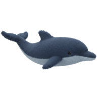 A plush dolphin toy with blue and white coloring is isolated against a plain and simple setting here on transparent background png