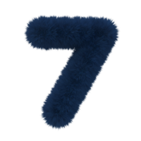 Isolated image of a fuzzy navy blue number seven against a plain and featureless surrounding space on transparent background png