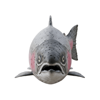 en stänga upp se av en regnbåge öring med dess mun öppen och skarp tänder som visar på en enkel miljö på transparent bakgrund png