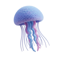 A fluffy jellyfish with pastel colors floating in an empty space with long flowing tentacles on transparent background png