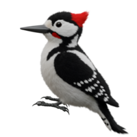 A woodpecker with red head perched on a branch looking to the right side of the frame image view on transparent background png