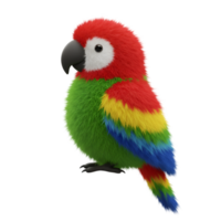 A colorful parrot plush toy with red head and green body on a plain studio style setting view on transparent background png