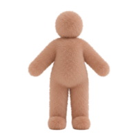 An isolated beige furry figure stands facing forward with a neutral expression and empty space around it on transparent background png