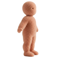 A fuzzy peach colored humanoid figure standing in profile with a featureless face and rounded head on transparent background png