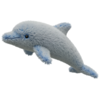 A fluffy blue dolphin plush toy with a soft texture and a smooth appearance against a plain backdrop on transparent background png