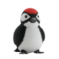 A charming woodpecker with red head and white chest standing on a plain surface looking forward on transparent background png