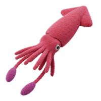 A plush toy of a squid with tentacles and a pink body against a plain white colored backdrop view on transparent background png