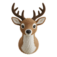 A charming plush deer head with antlers and a white chest against a simple solid canvas look backdrop on transparent background png
