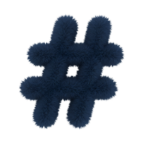 A fluffy blue hashtag symbol against a plain backdrop with a soft and textured appearance style on transparent background png