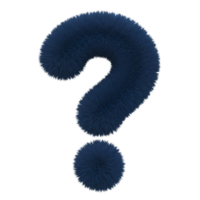 A fluffy question mark in a deep blue hue against a plain and simple solid colored canvas space on transparent background png
