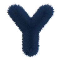 A fluffy, textured letter y in a deep shade of blue against a simple and plain setting space view on transparent background png