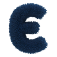 A fluffy letter e rendered in a textured style with a navy color palette on a plain setting view on transparent background png