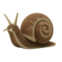 A plush snail with a brown shell and tan body against a plain isolated space in a studio shot on transparent background png