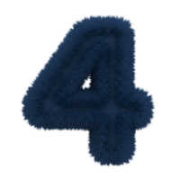 A fluffy textured number four in a deep blue hue against a plain isolated simple background view image on transparent background png