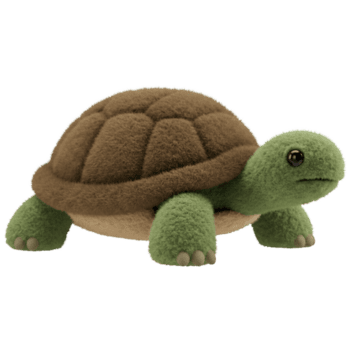 un' felpa tartaruga giocattolo con un' Marrone conchiglia e verde corpo in piedi su un' pianura superficie nel un' studio ambientazione su trasparente sfondo png