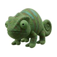 A plush chameleon with green and blue stripes and a curled tail on a plain background is presented on transparent background png
