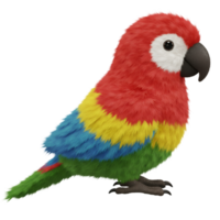 A colorful plush parrot with red yellow blue and green feathers standing upright on its tiny feet on transparent background png