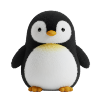 A charming penguin plush toy with a fluffy texture and endearing eyes standing in a simple pose alone on transparent background png