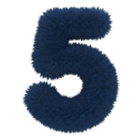 A fluffy blue number five against a plain backdrop with a soft texture and a clean presentation style on transparent background png