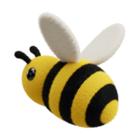 A fluffy stylized bee with yellow and stripes and white wings floating in a neutral space on transparent background png