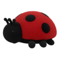 A plush ladybug toy with a red shell and spots sitting against a plain isolated space view close up on transparent background png