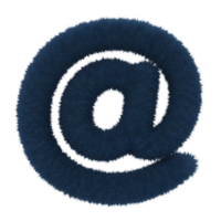A fluffy at sign symbol in a textured material against a plain isolated background view of the symbol on transparent background png