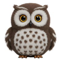 A charming owl with big yellow eyes and fluffy feathers sitting on a plain isolated background looking ahead on transparent background png