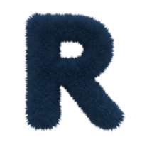 A fluffy letter r in a deep blue hue against a transparent setting creating a soft and textured look on transparent background png