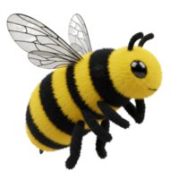 A plush bumblebee toy with striped body and transparent wings isolated on a plain setting view on transparent background png