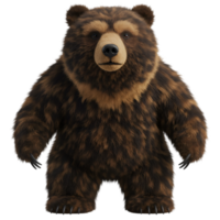 A standing brown bear with a light brown face and chest posing for the camera on a transparent area on transparent background png