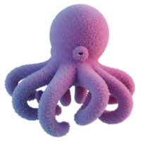 A fluffy purple octopus with eight tentacles isolated on a plain solid color simple background view from front on transparent background png