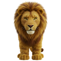 A majestic lion stands facing forward with a regal mane against a simple transparent area around it on transparent background png