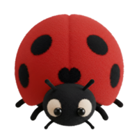 A plush ladybug with a red shell and spots stands against a plain isolated colored surface here shown on transparent background png