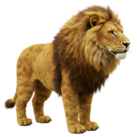 A majestic feline standing regally with its golden mane and powerful presence in a regal pose on transparent background png