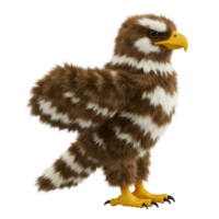 A plush bird with brown and white plumage standing upright against a plain transparent area view image on transparent background png