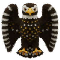 A plush eagle with open wings showing its plumage and yellow beak and feet on a transparent backdrop on transparent background png