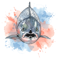 Frontal view of a speckled trout with watercolor splashes on a transparent canvas design art on transparent background png