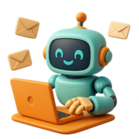 3D Robot Character Composing Emails in a Fun and Playful Style png