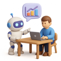 Smart Robot Assisting Man with Data Analysis on Laptop in 3D Design png