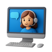 Simple AI Assistant Display with Friendly Character in a Computer Setup png